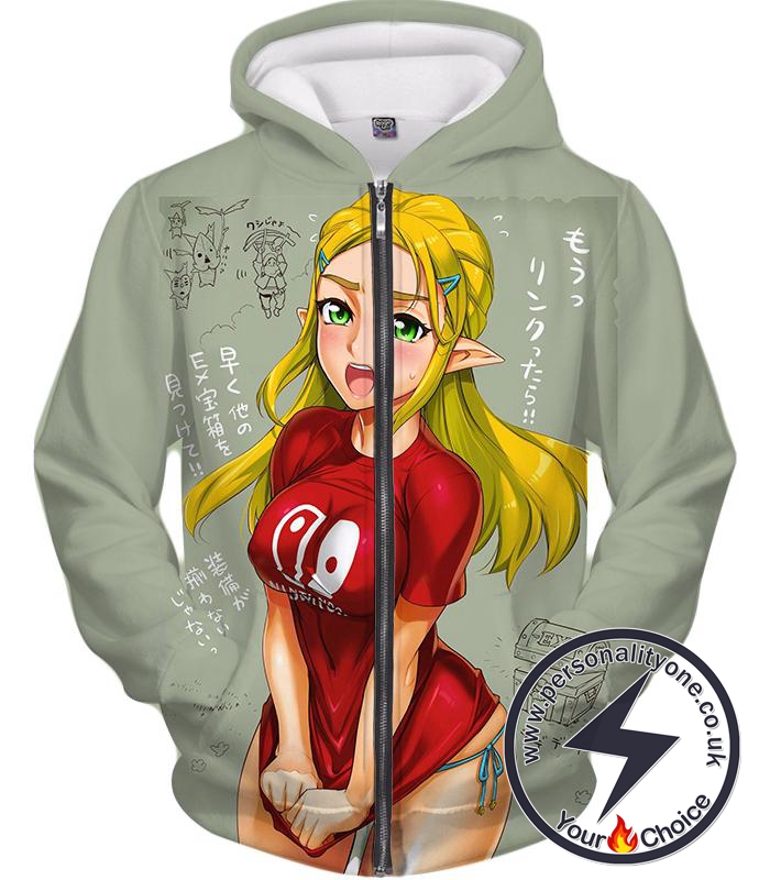 Ahegao Zip Up Hoodie The Legend of Zelda Princess Zelda Inazuma